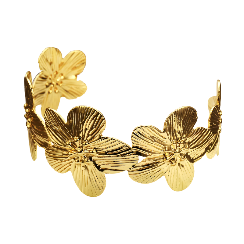 Vintage Wide Flower Cuff Bracelet in Gold