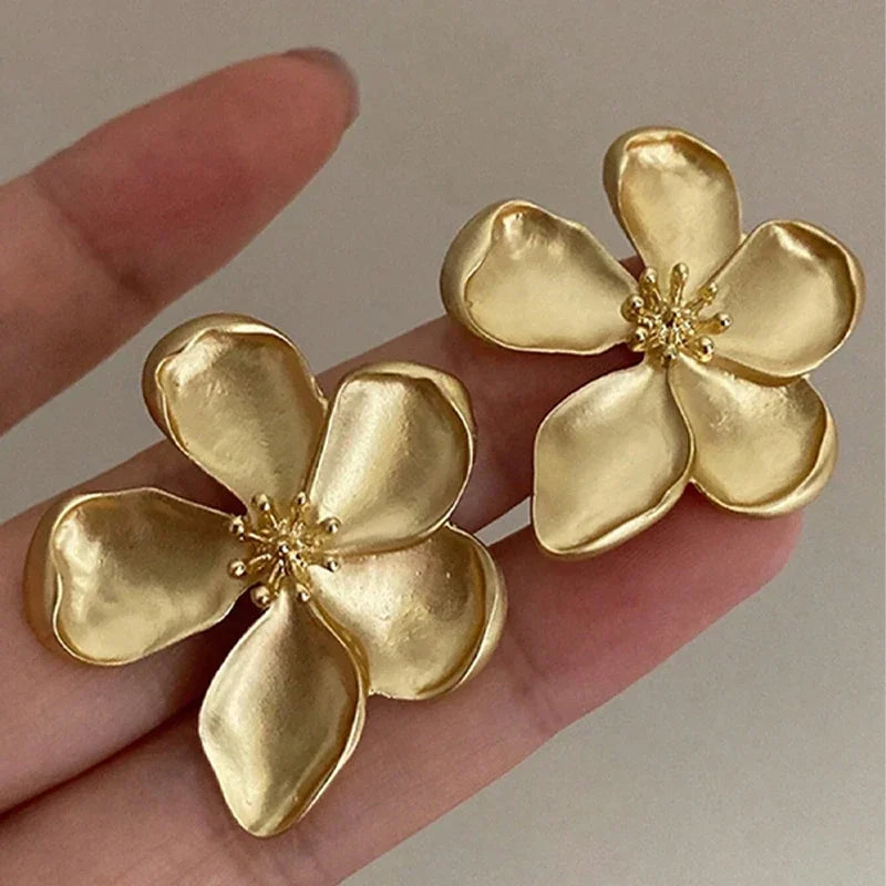 Gold Metallic Flower Earrings