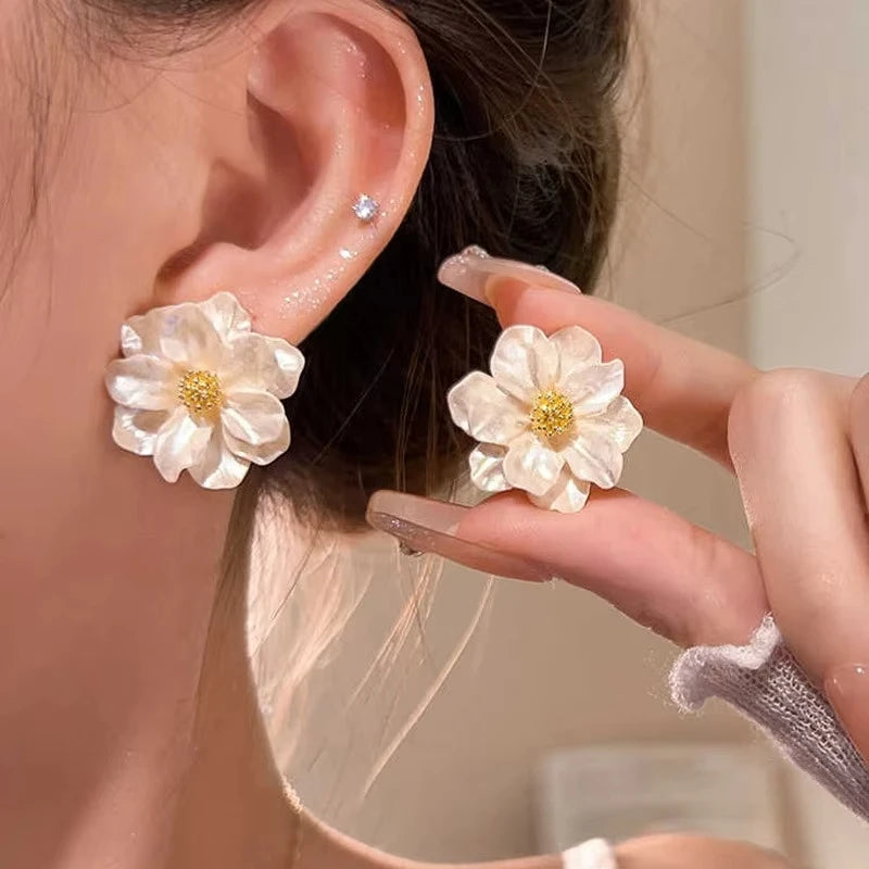 White Camellia Earrings