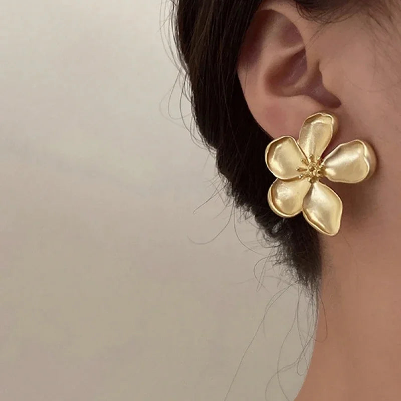 Gold Metallic Flower Earrings