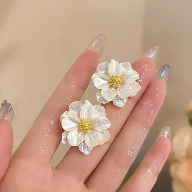 White Camellia Earrings