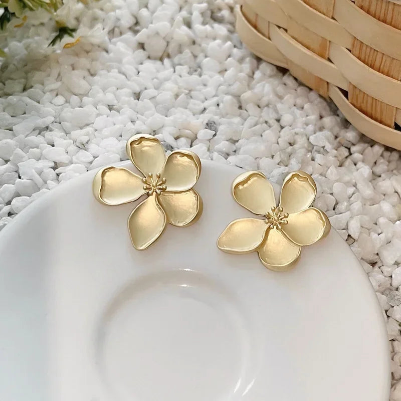 Gold Metallic Flower Earrings