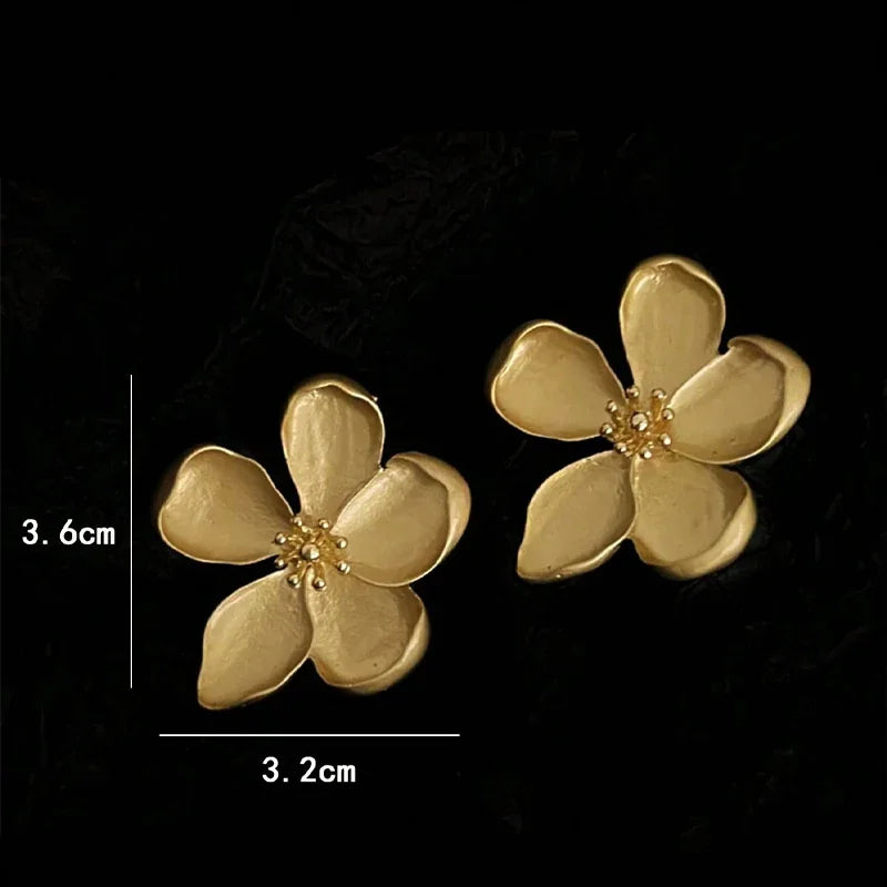 Gold Metallic Flower Earrings