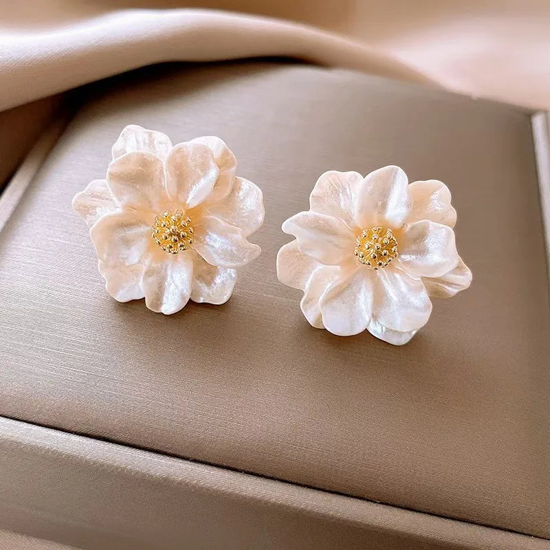 White Camellia Earrings