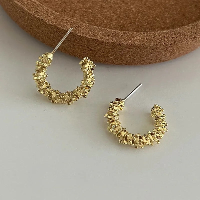 Gold Metallic Flower Earrings