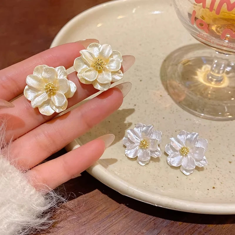 White Camellia Earrings
