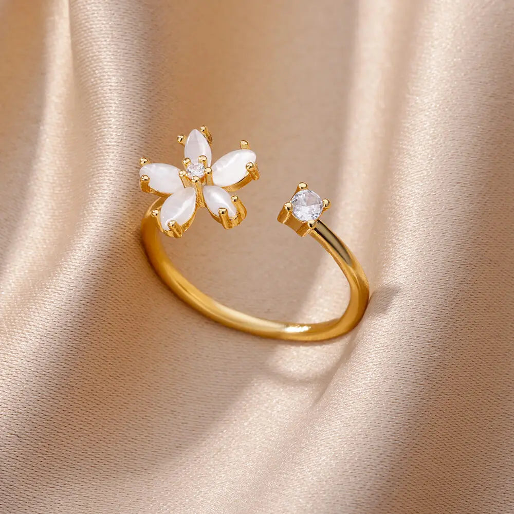 Flower Ring with Opal Zirconia Stone