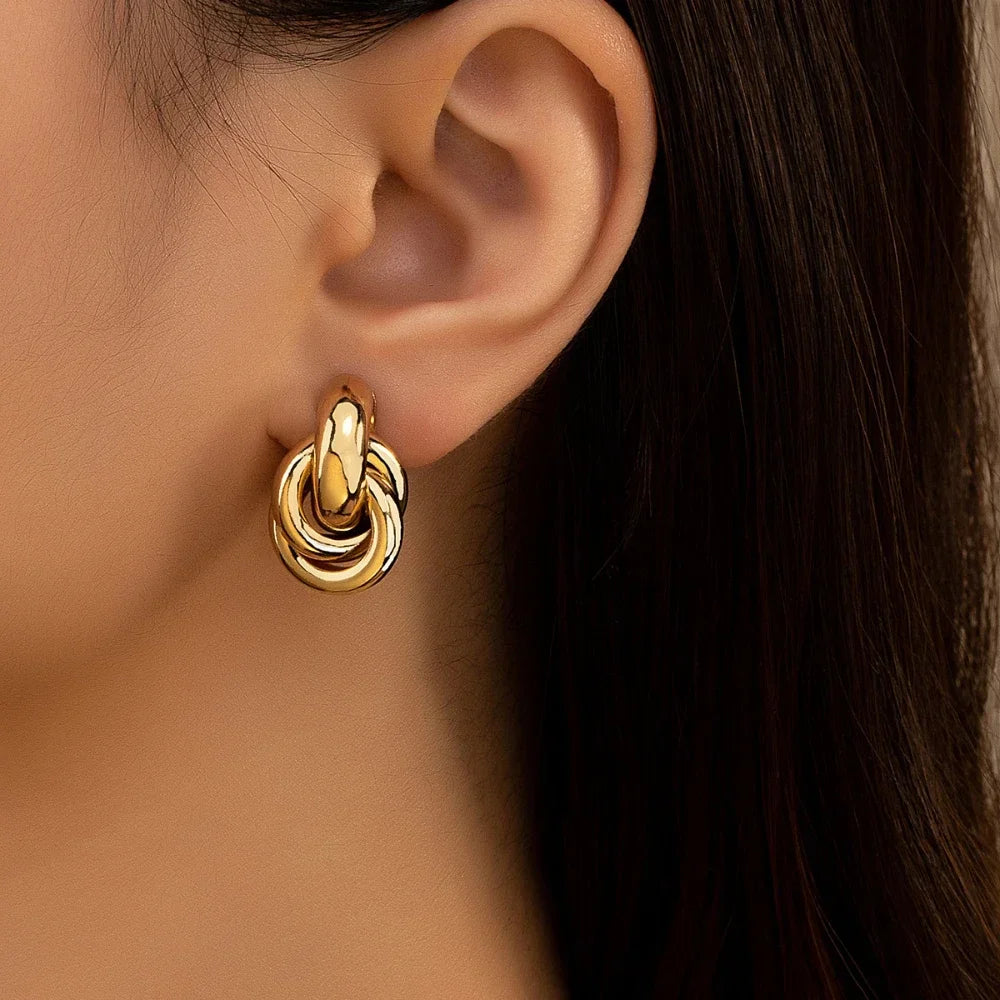 Gold Metallic Flower Earrings