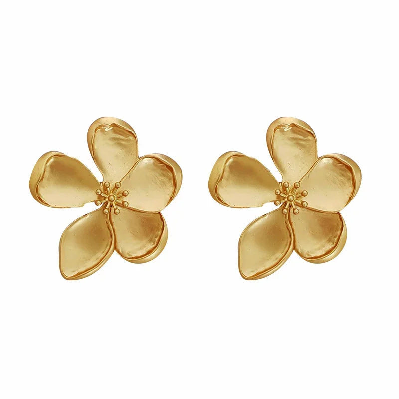 Gold Metallic Flower Earrings