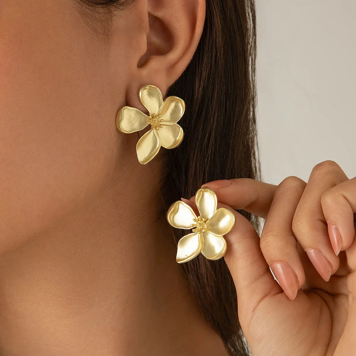 Gold Metallic Flower Earrings